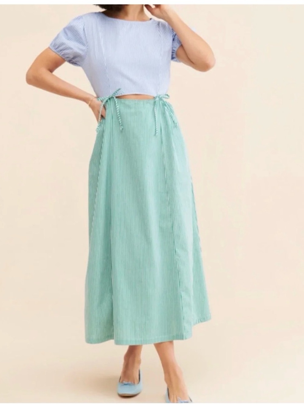 Lisa Says Gah Mint Striped Tie-Waist Dress